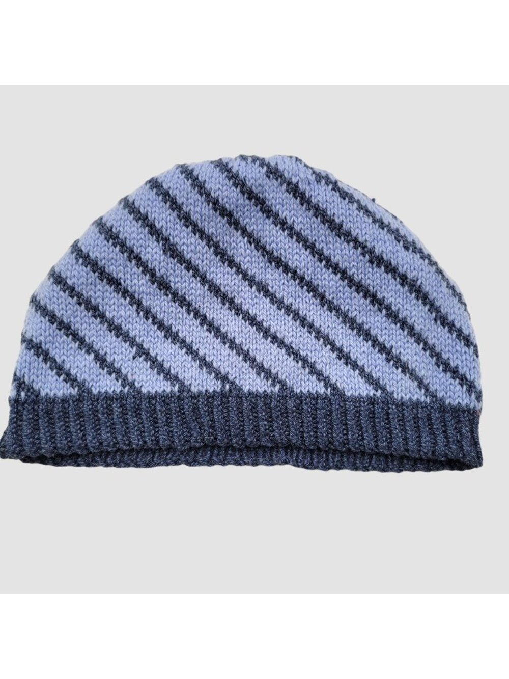 Hand Knit Handmade Hat Beanie Unisex Men Womens Large Blue Swirls Spirals KT021